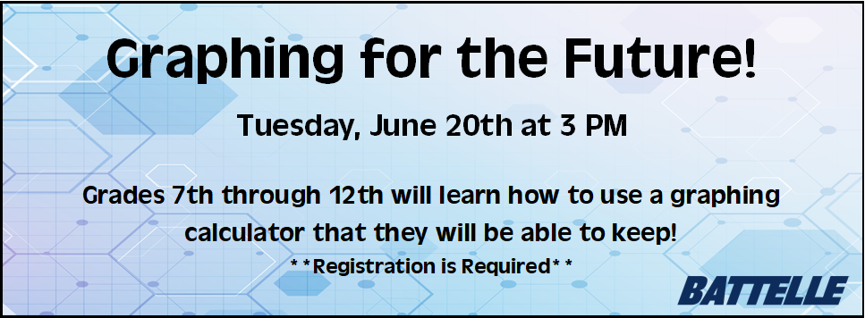 Graphing for the Future! 6/20 at 3 PM 7th grade through 12th grade registration required