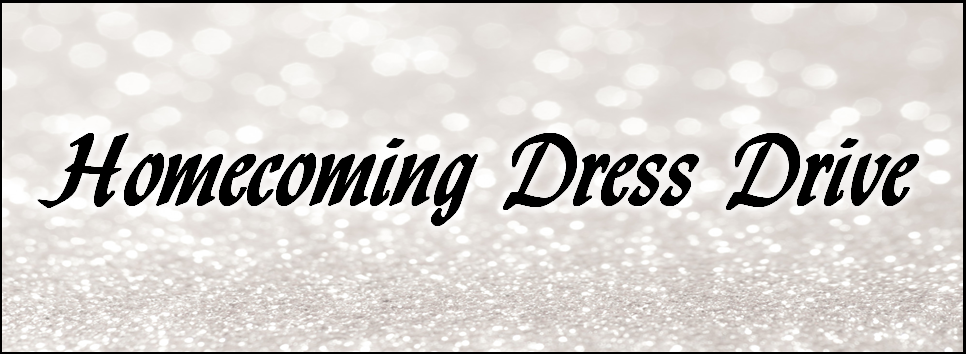 Homecoming Dress Drive on a silver glitter background
