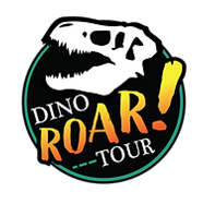 DINO ROAR! TOUR logo with t-rex skull