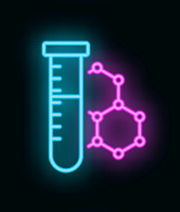 neon blue test tube and pink circles