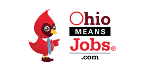 red cardinal with a collar and tie with the text "Ohio Means Jobs .com"