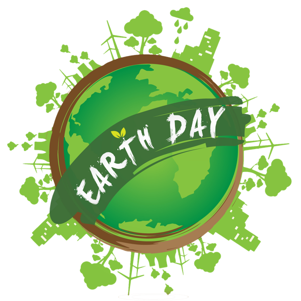 green earth clipart with a white painted EARTH DAY banner across it
