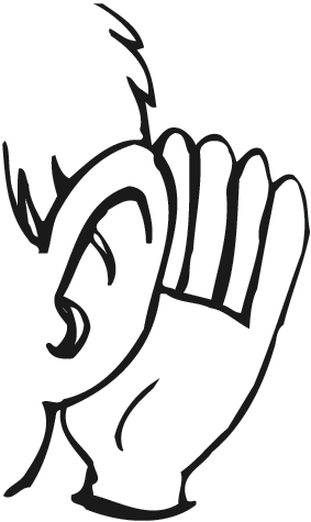 drawing of the side of a child's head with a hand to their ear