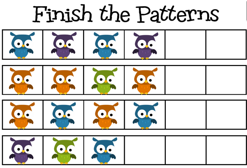owl pattern sequencing that says "find the patterns"