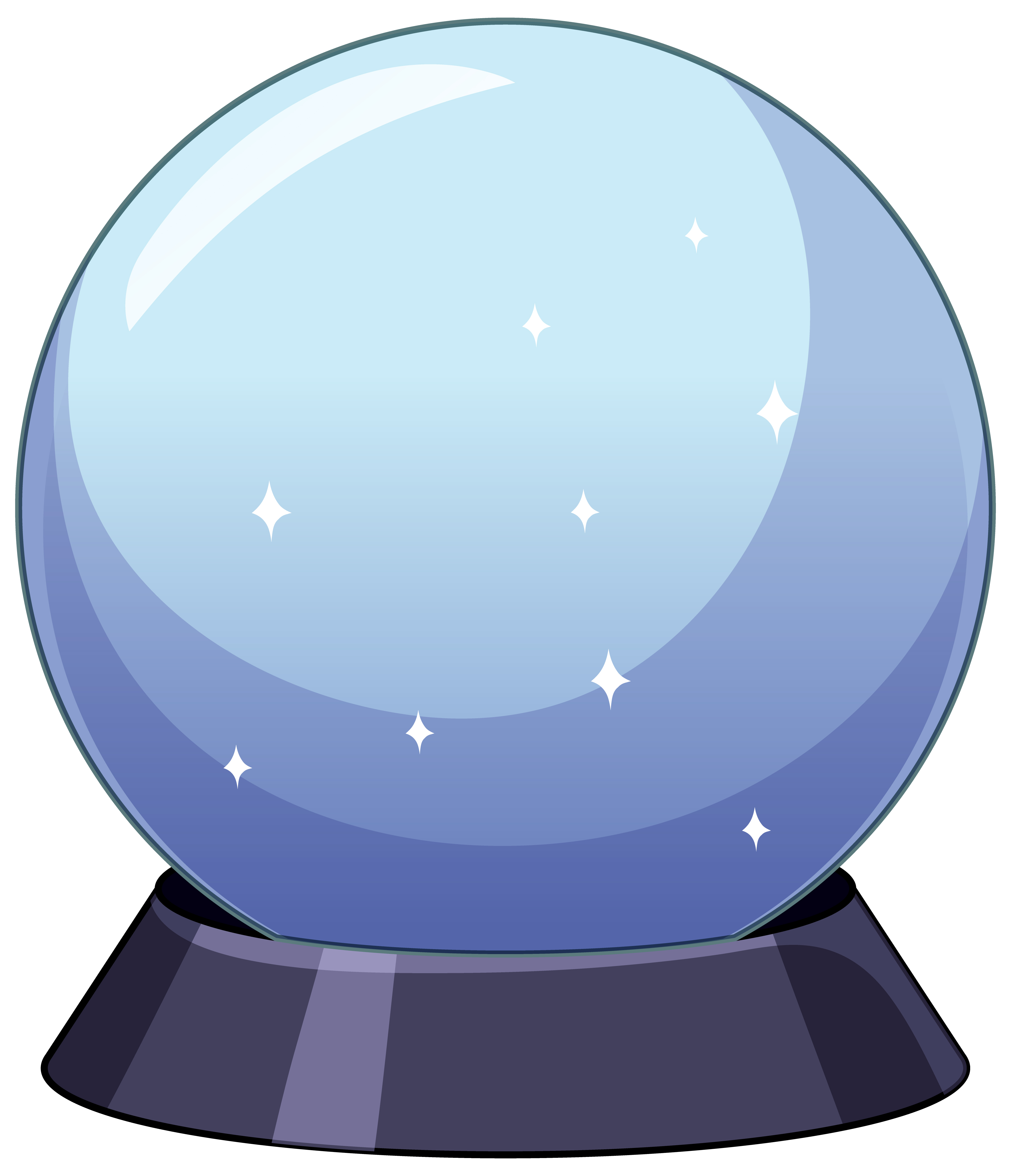 blue crystal ball with white specks in a grey base