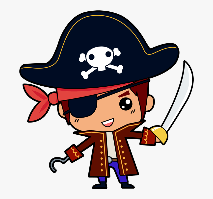 clipart of a cute little pirate captain with a hook, saber and eye patch