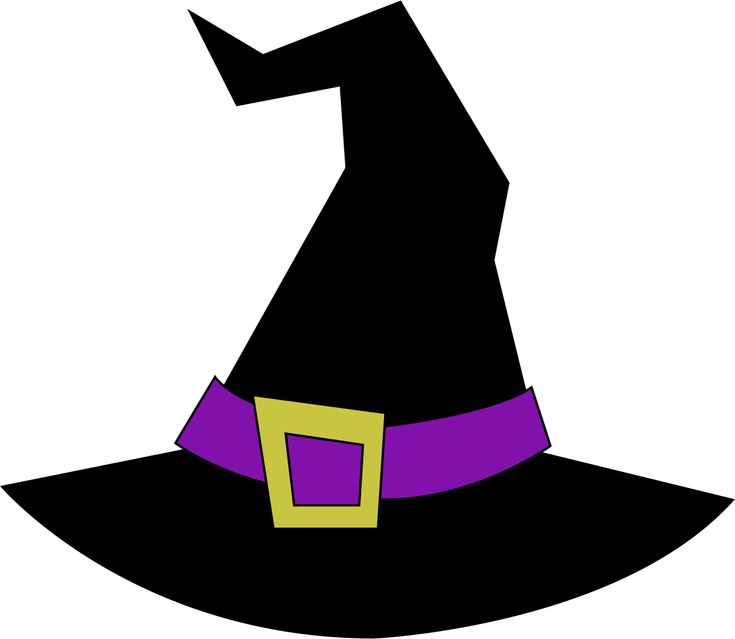 black witches hat with purple ribbon around the hat belt