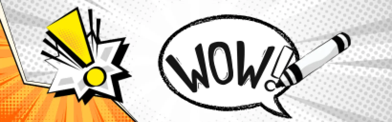 WOW! in a speech bubble with a marker and exclamation point comic book style